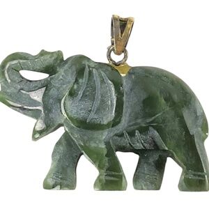 Chinese Nephrite Jade Elephant Pendant With Gold Wash Sterling Silver Bail